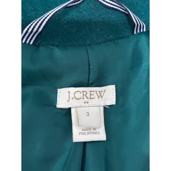 J. Crew Womens Peacoat Size 2 Emerald Green Wool Poly Dress Pea Coat Full Zip - Picture 5 of 8